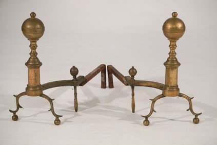 Handsome American Neoclassical Brass Andirons