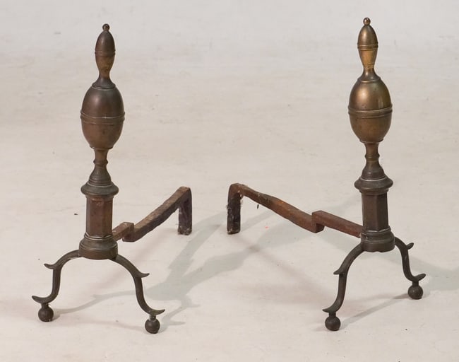 Handsome Pair Federal Brass Andirons (1 of 1)