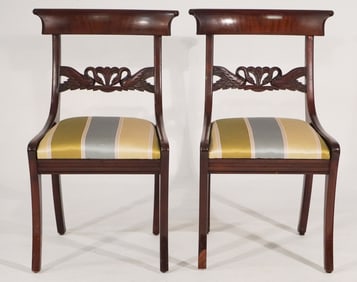 Pair Classical Style Carved Mahogany Side Chairs