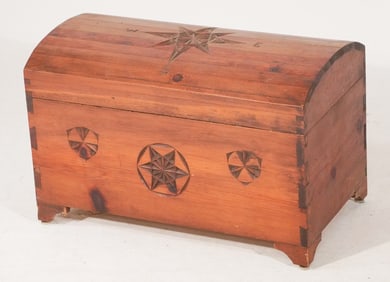 Antique Yellow Pine Nautical Carved Trunk