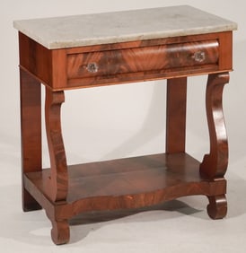 Handsome American Classical Figured Mahogany Mahogany Marble Top Side or Hall Table