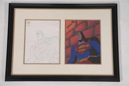 Original Warner Brother 2000 Cell & Drawing of Superman