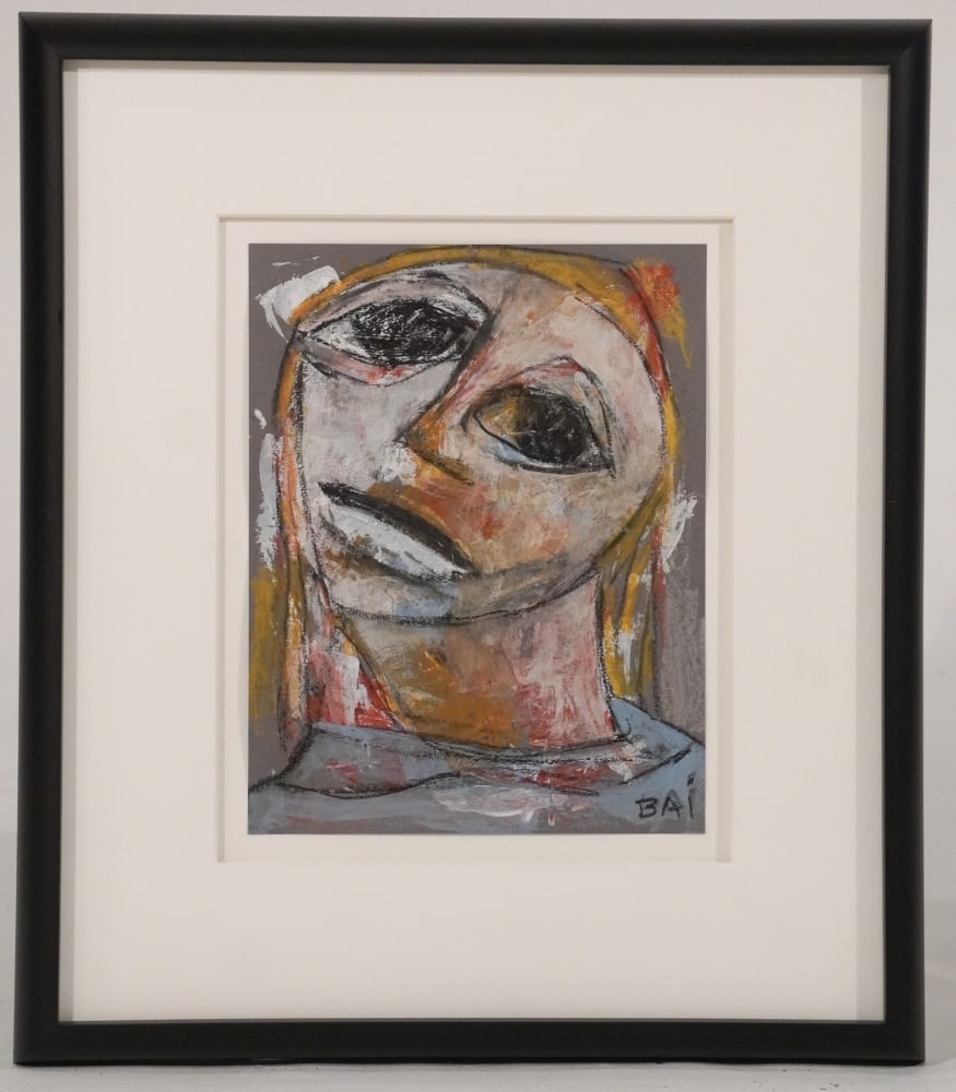 Carl Karni-Bain (BAI): (America, 20th century) Mixed media on paper signed lower right. Framed nicely. Site size: H10 7/8" W8 3/8" (full margins without frame) Sold from the collection of James Nixon Jr.