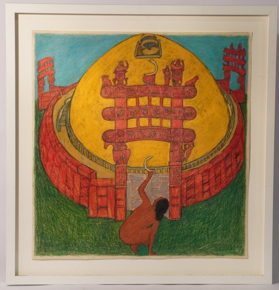 Mequitta Ahuja: (Maryland/Michigan, Born 1976) Colored pencil on paper titled, "Sanchi 2015." Brilliant work having original gallery label on verso from the Rhona Hoffman Gallery of Chicago Illinois. Unsigned. Excell