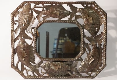 Hand Crafted Haitian Chased & Pierced Tin Mirror