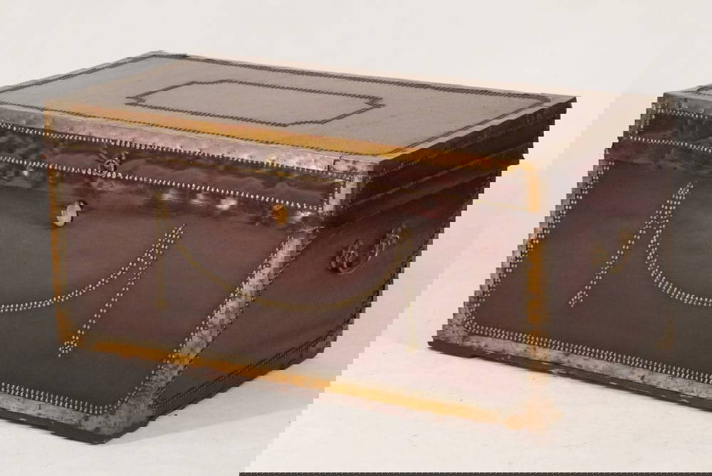 Very Handsome Neo Classical Chinese Export Leather and Camphor Wood Trunk