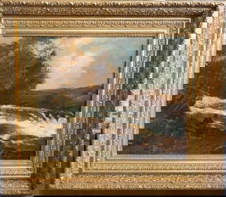 British School: Mid 19th century. Excellently rendered oil on canvas landscape signed lower left Manners. Very nice colors and brilliantly executed. The work has been framed in period gilt frame and has been professi