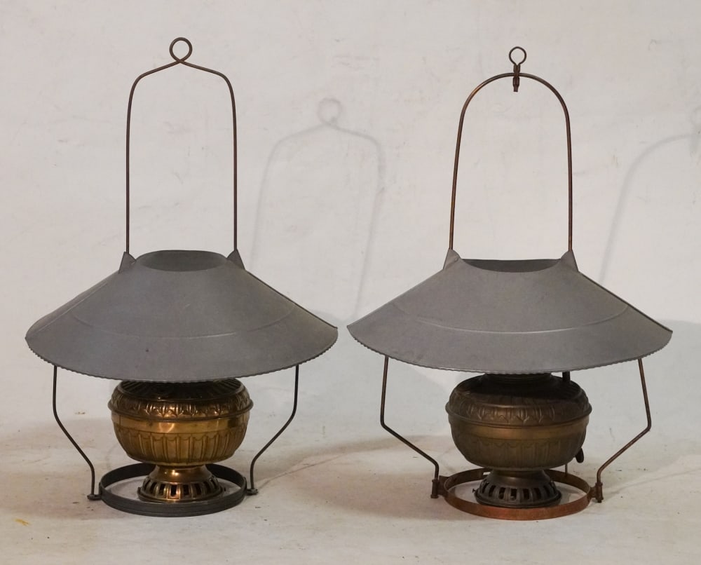 Two Antique Hanging Brass Kerosene Lamps (1 of 1)