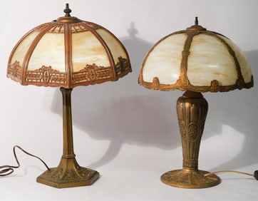 Two Arts & Crafts Slag Glass Table Lamps