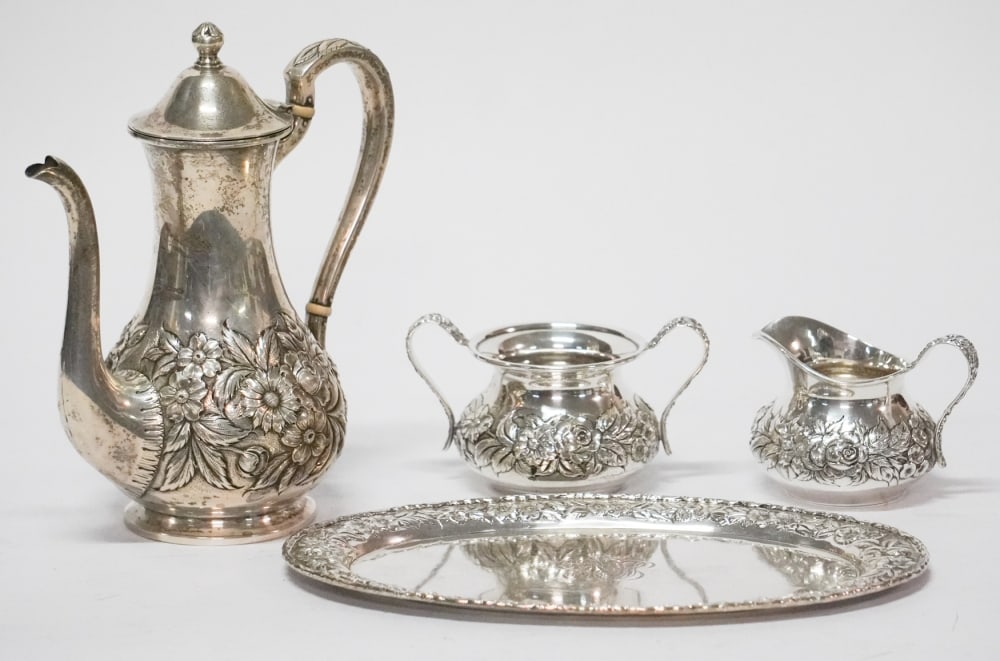 Very Fine Kirk Sterling Silver Repose Tea Pot With Cream Sugar & Tray (1 of 2)