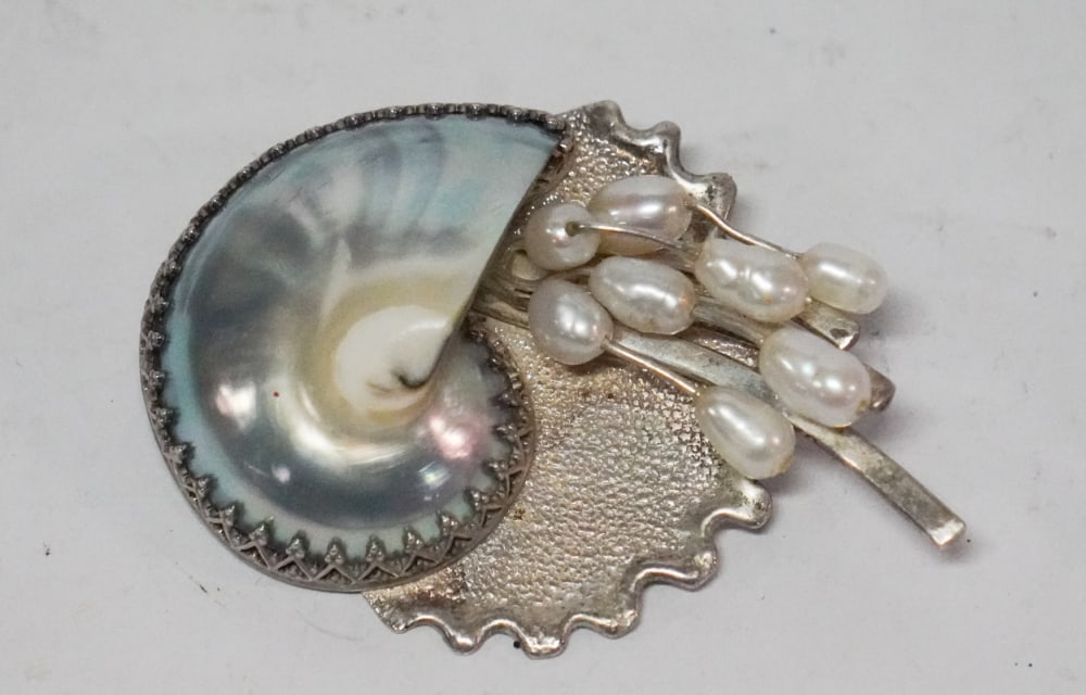 Custom Crafted Sterling Silver & Pearl Brooch or Pin (1 of 2)