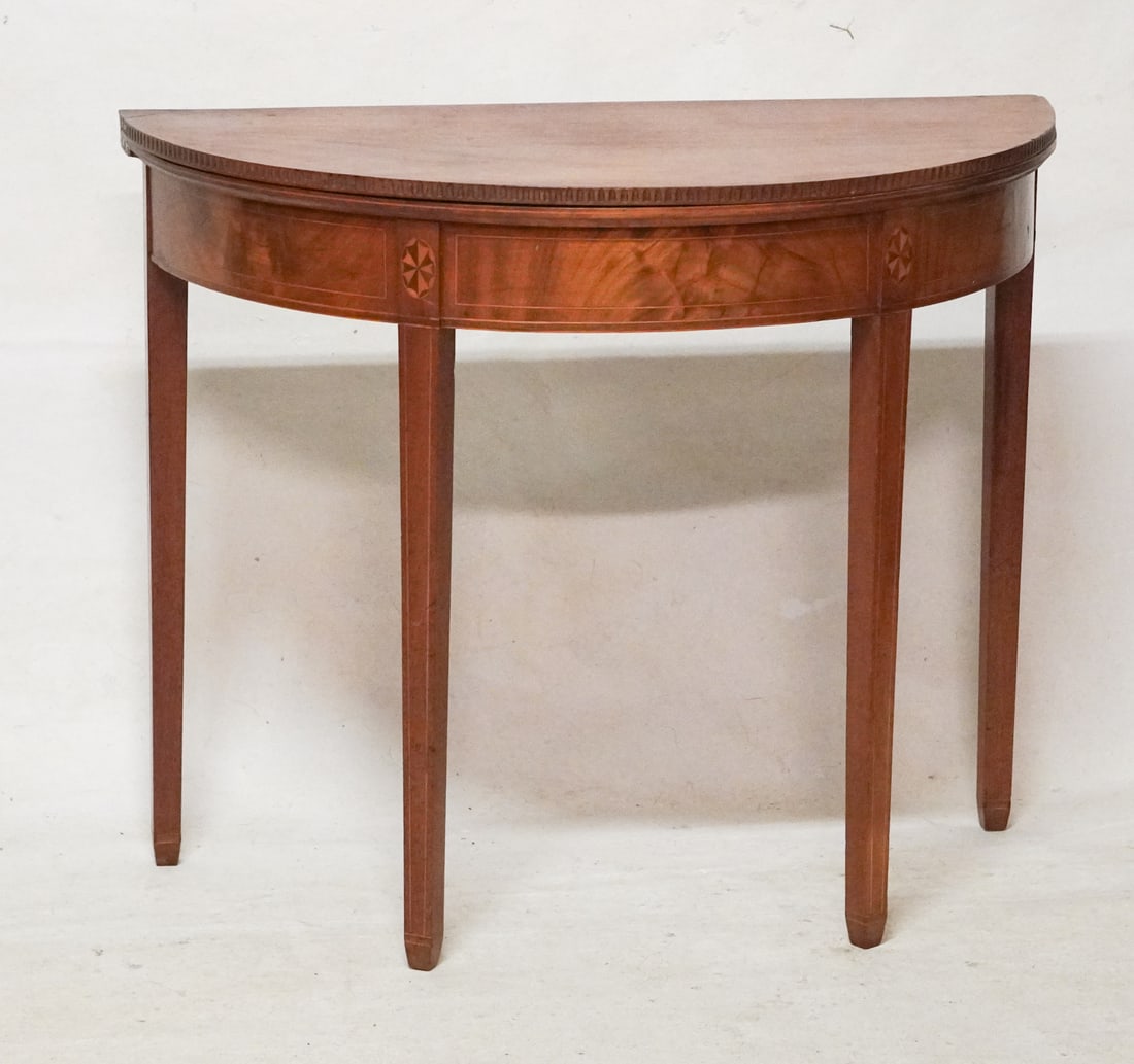 Fine American Federal Carved & Inlaid Mahogany Demilune Games Table (1 of 4)