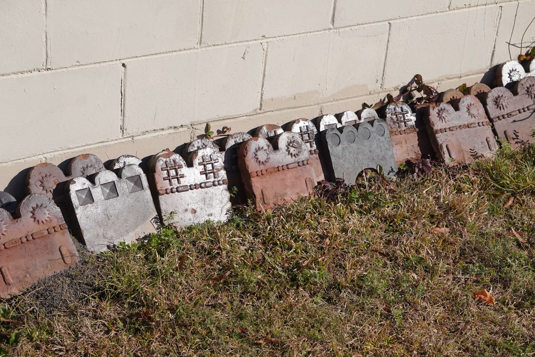 Large Collection Savannah, Georgia Stoneware Brick Tile Edgers: Various sizes and forms. Very nice collection, only one having been cracked in the group.