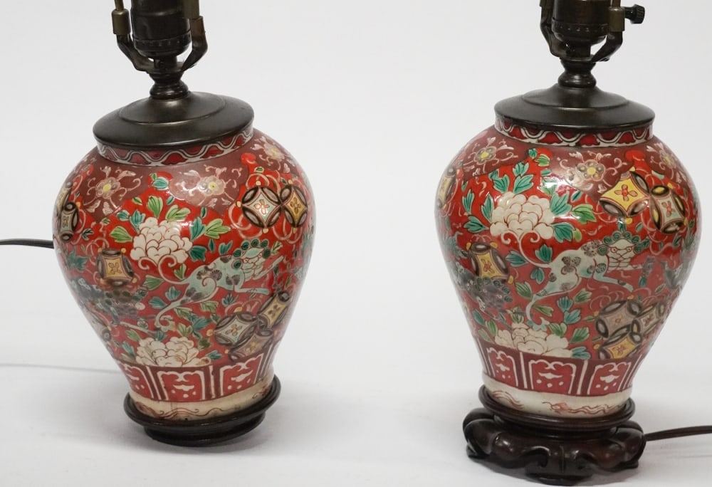 Pair Antique Chinese Porcelain Urns or Jars Converted to Lamps (1 of 2)