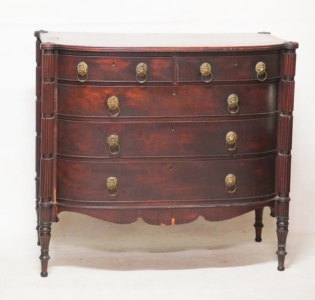 Handsome American Federal Carved & Figured Mahogany Chest of Drawers (1 of 6)