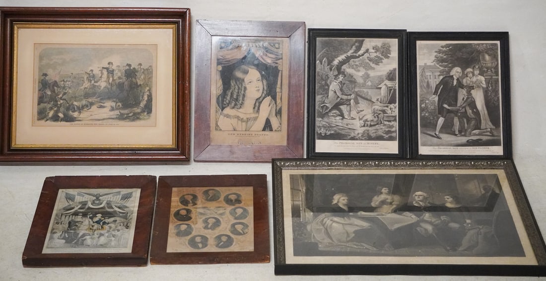 Collection Antique American Framed Historic Engravings: 19th century collection of various military engravings each framed nicely. Framed: W29" H23" Sold from the collection of a Greenville, South Carolina lady and gentleman.