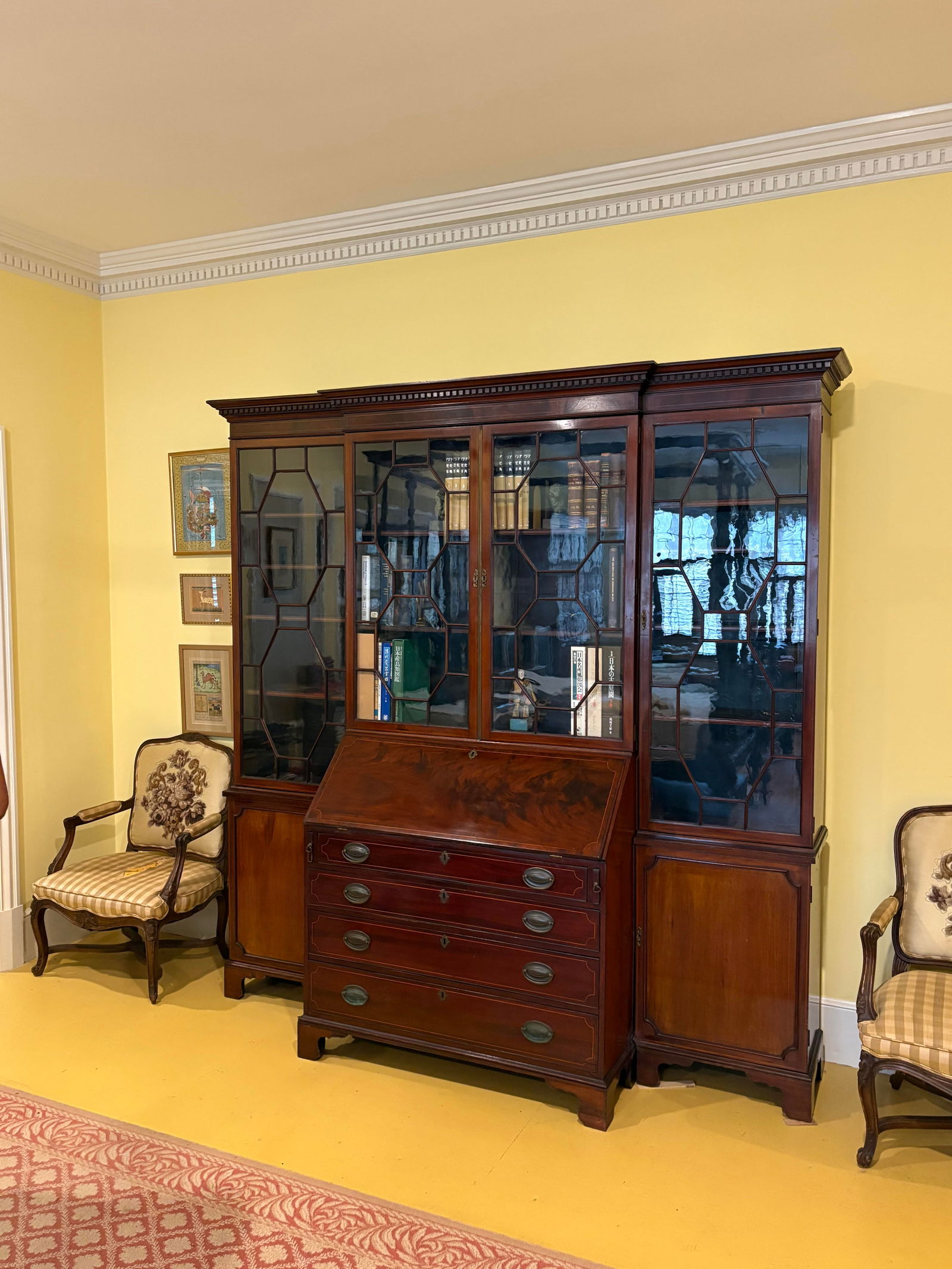 Uncommon English George III Inlaid Mahogany Secretary Breakfront Bookcase (1 of 5)