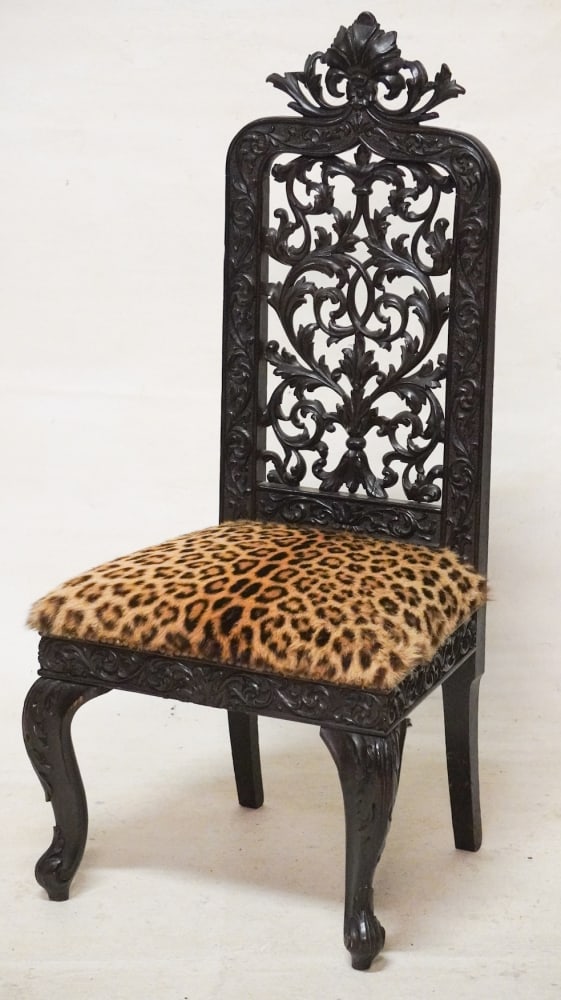 Antique Anglo Indian Carved Hardwood Side Chair (1 of 4)