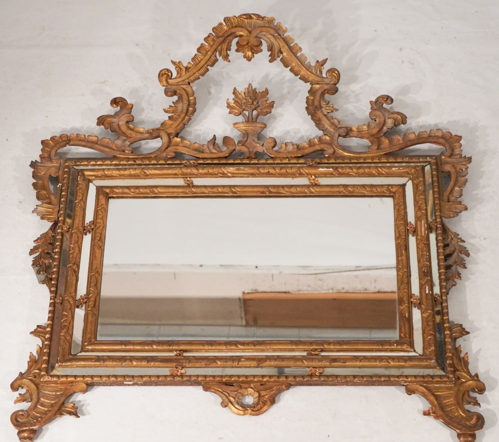 Excellent Antique Continental Rococo Carved & Gilt Looking Glass (1 of 7)