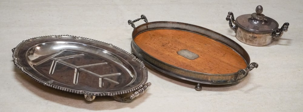 Very Fine Antique English Old Sheffield Silver Plate Platters & Serving Bowl (1 of 2)