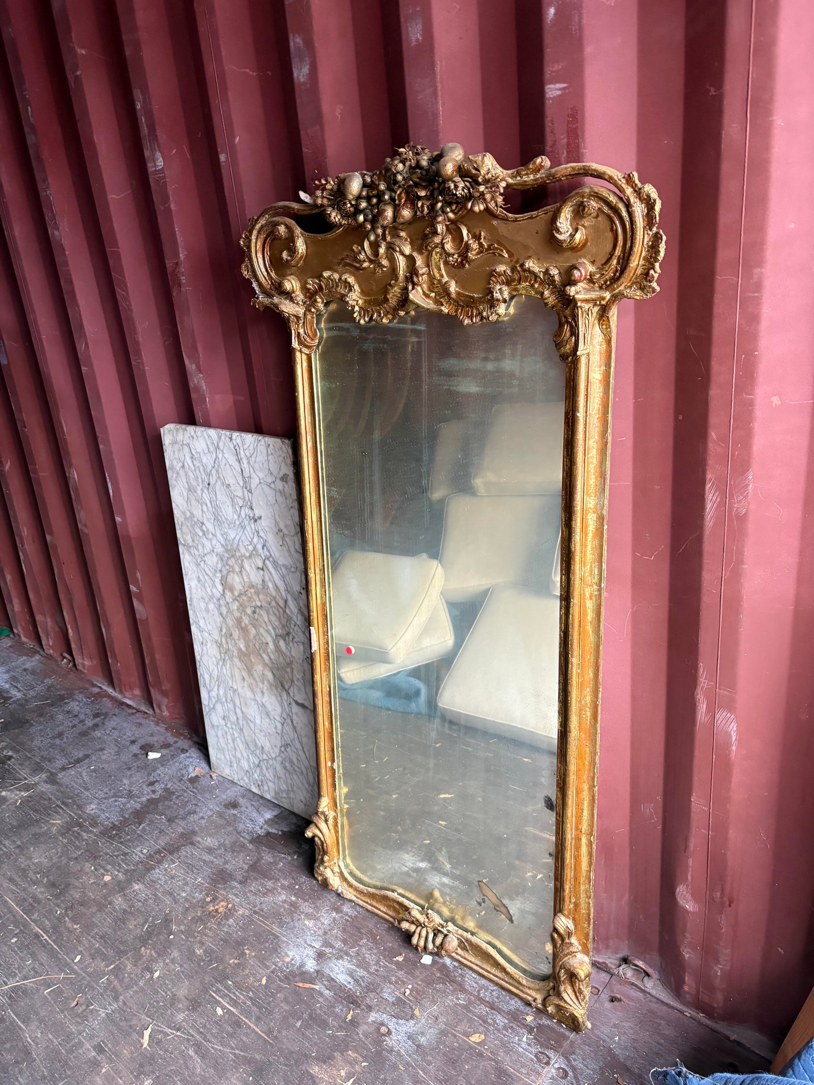 Antique Victorian Carved & Gilt Mirror: 19th century. Pierced and carved nicely. Charming gilded surface. Sold from the collection of Vickie Murrell Dawson of Camden, South Carolina