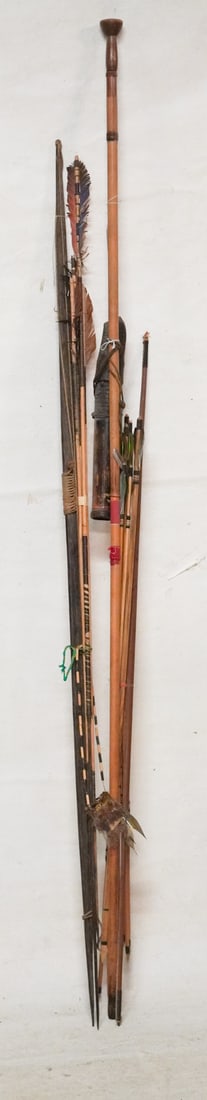Collection Antique South American Primitive Native Weapons: 19th century most likely. The lot includes a group of true functional primitive weapons used by Native tribes of South America. Excellent to hang in a game room or club setting. Blow Gun: L84"