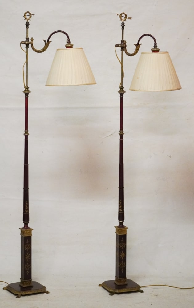 Fine Pair Antique French Empire Style Gilt Bronze & Polychrome Floor Lamps (1 of 6)
