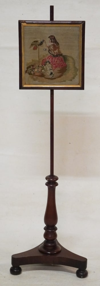 Charming English Regency Mahogany & Needlework Pole Fire Screen (1 of 3)
