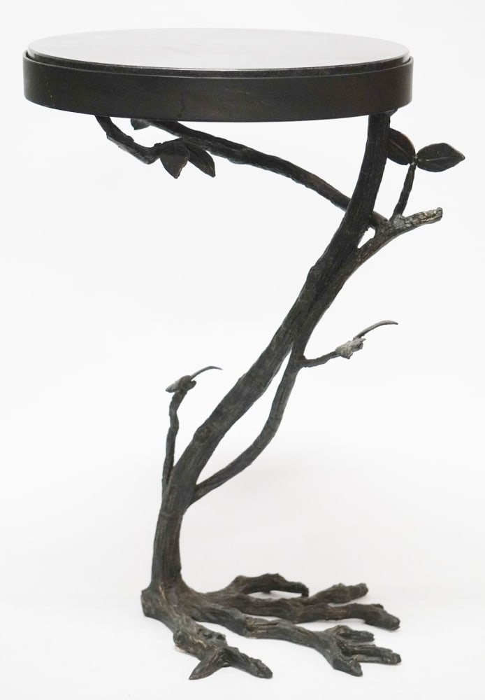 Handsome Deco Patanized Iron Tree Branch Marble Top Deco Side Table (1 of 2)
