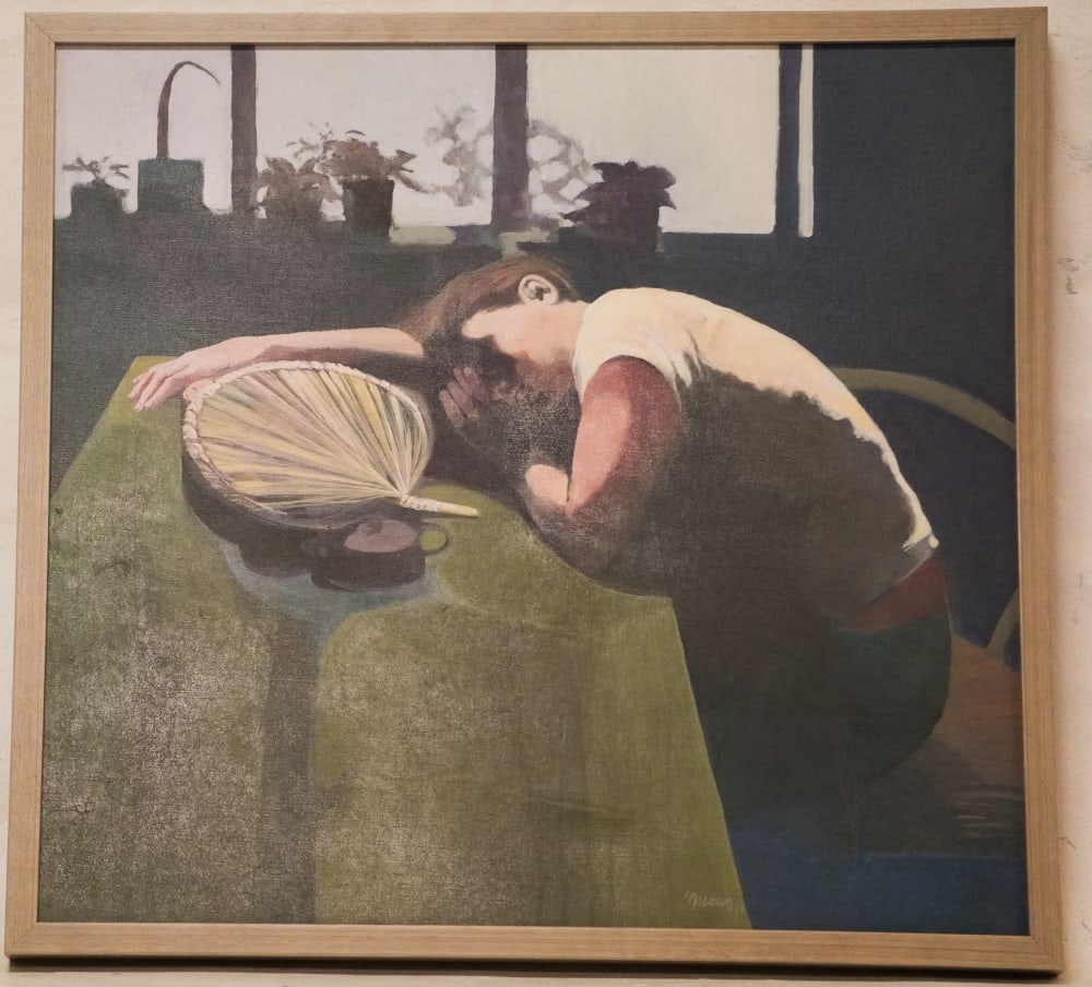 European School: Dated 1978 and titled “The Thousand Ghost of Old Rooms”. Oil on canvas, signed Nissan lower right. Framed nicely. Framed: H30" W31 3/4" Sold from the collection of David Varnell and Paul Iwao