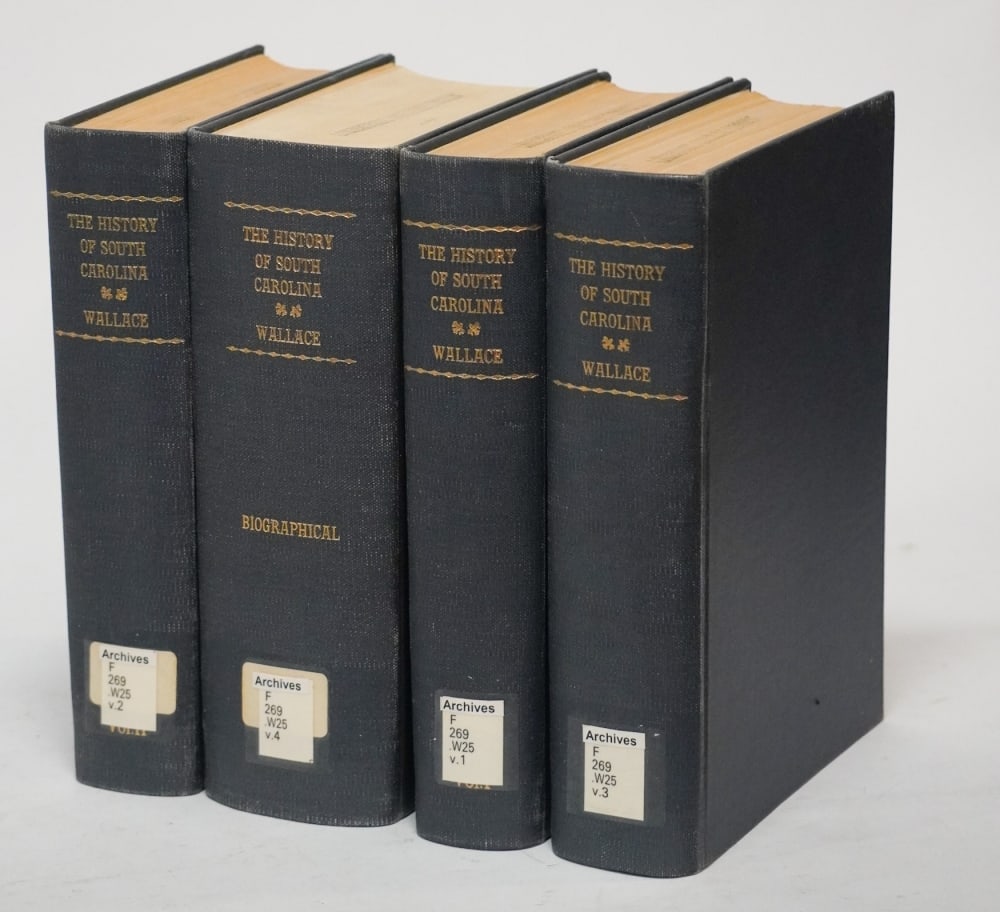 Uncommon Volumes "Wallace's History of South Carolina" Four Volume Set: Very nicely kept condition ready to be used. Sold from the collection of Limestone College, Gaffney, South Carolina