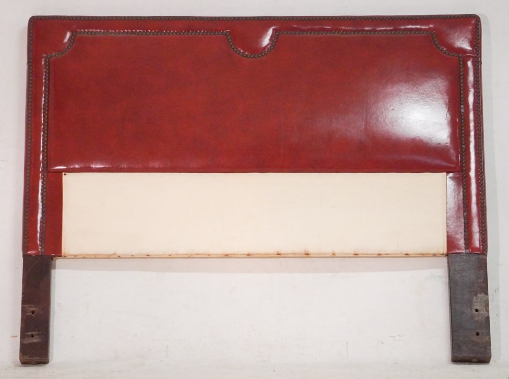 Fine Custom Designer Leather Headboard: 20th century. Leather headboard with very rich color and in well kept condition. H38 1/2" W48"
