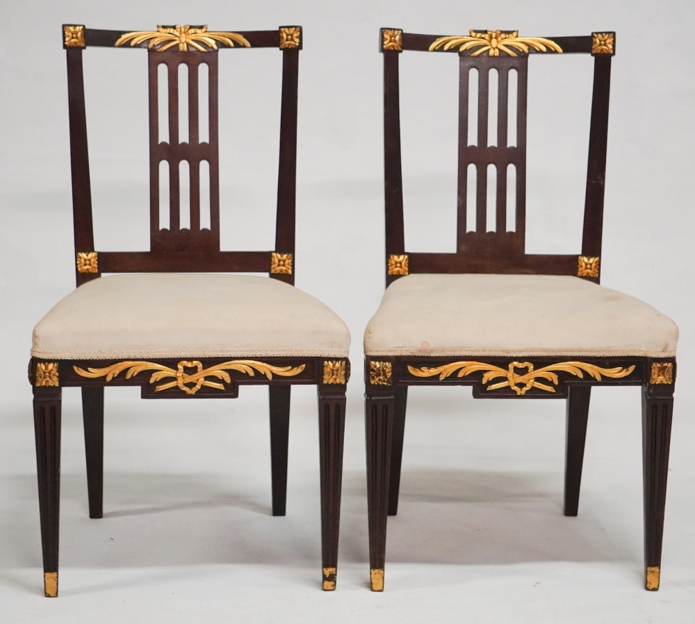 Handsome Pair of Georgian Style Carved & Gilt Mahogany Side Chairs (1 of 5)
