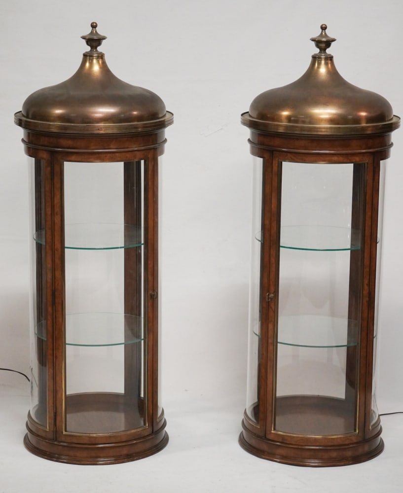 Exceptional Pair French Art Nouveau Style Walnut Parlor Cabinets (1 of 3)