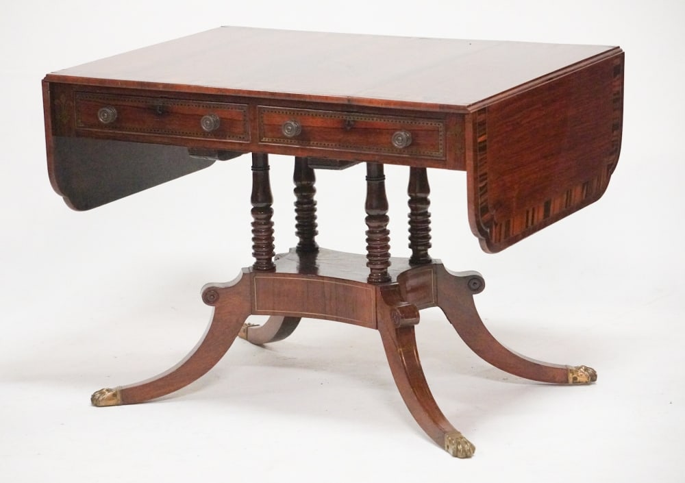 Excellent English Regency Inlaid Rosewood DropLeaf Sofa Table (1 of 8)