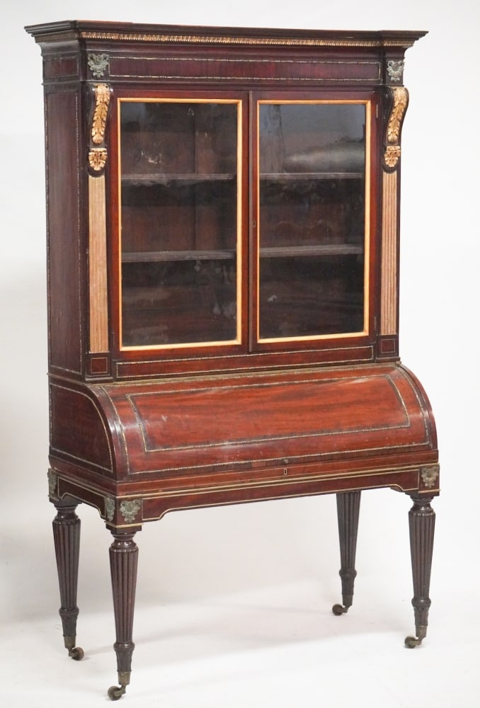 Exceptional English Regency Carved & Gilt Mahogany Secretary Bookcase (1 of 9)