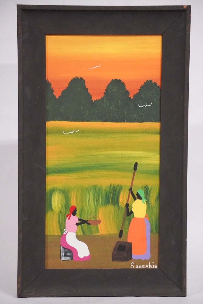James Squeekie Stone: (South Carolina, 20th/21st century) Oil on board Lowcountry scene, signed lower right and framed nicely. Framed: H29" W17" Sold from the collection of a Brays Island, South Carolina lady and