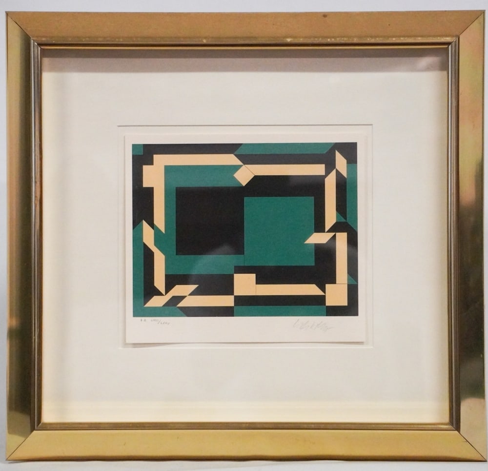 Victor Vasarely: (France, 1906-1997) Original serigraph titled Hokkaido 1985. Framed nicely and signed lower right. Good well kept condition. Framed: H17 1/4" W18 1/4" Sold from the personal collection of Andy Zalkin 
