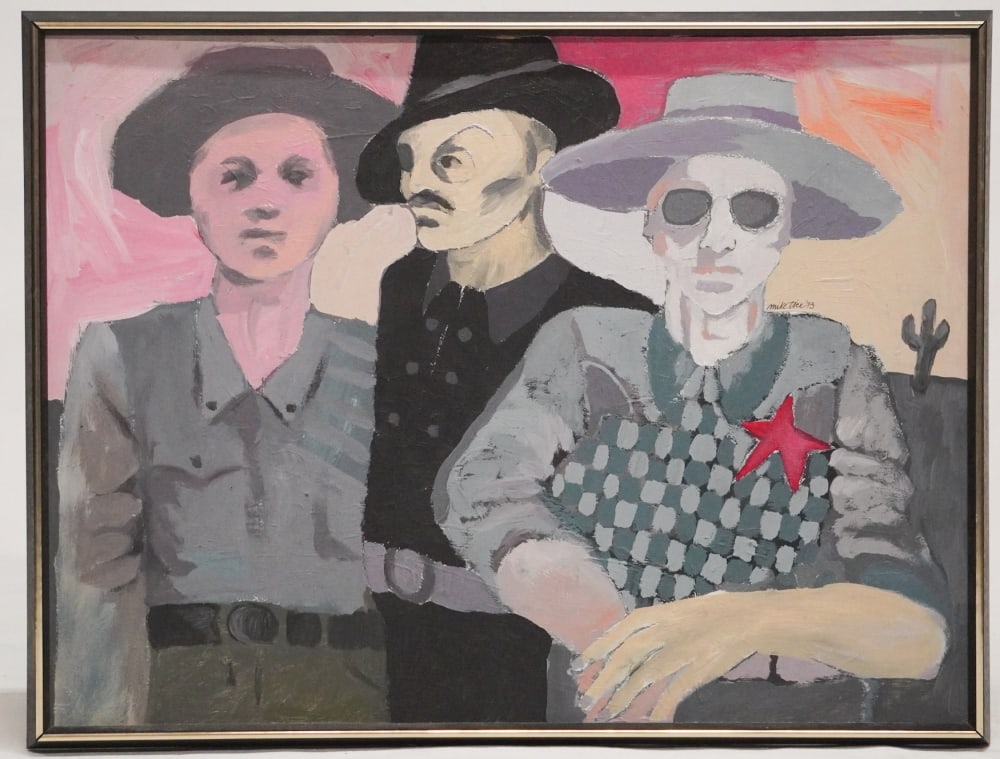 Mike Tice: (America, b. 1953) Oil on board brilliant work signed and dated 1973. Framed nicely in period frame. Good condition well kept. Framed: H25 3/8" W34" Sold from the personal collection of Andy Zalkin to