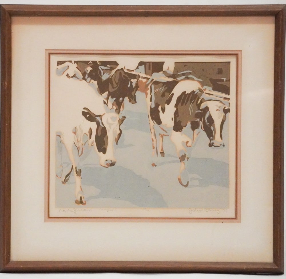 John Barry: (America, 20th/21st century) Original serigraph, signed lower right, dated 75. Framed nicely, some slight yellowing consistent with age. H20 1/2" W21 1/2" Sold from the personal collection of Andy