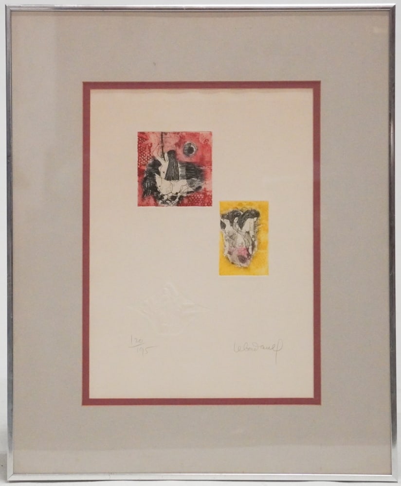 Lebadang: (Vietnamese/French, 1922-2015) Original embossed lithograph signed and numbered in pencil 120/195. Excellently framed and in well-kept overall condition. Full paper size without frame and mat Site siz