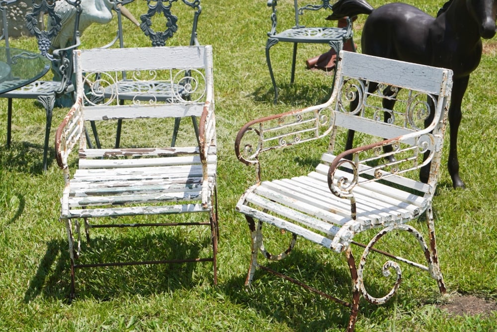 Very Handsome Pair Antique Cast Iron Garden Chairs (1 of 3)
