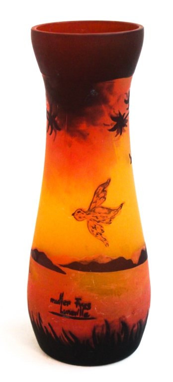 Muller Freres Luneville Art Cameo glass vase: circa 1905. H8 7/8 W3 1/2""
