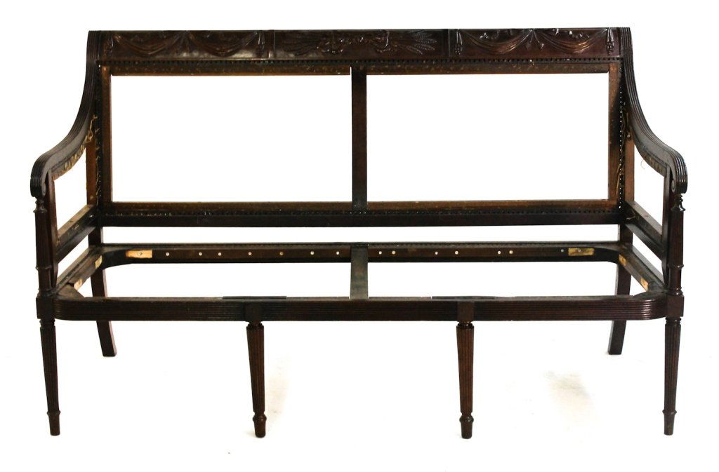 Fine mahogany Duncan Phyfe style cane back sofa: New York, probably Enoch & Sons, circa 1900. H35 3/4 W58 7/8" D27""