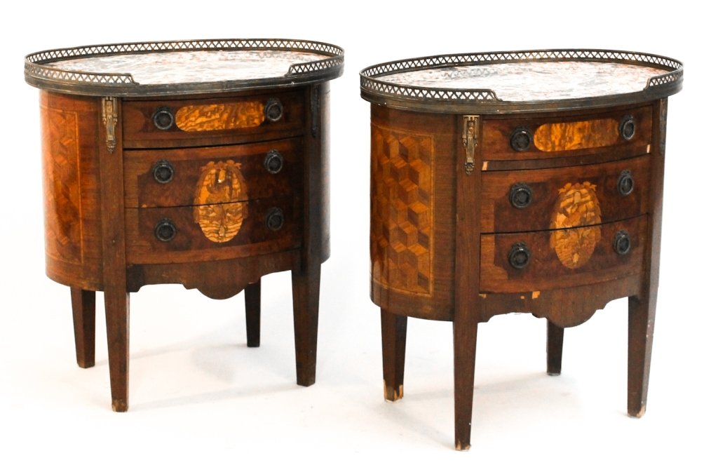 Pair of French style marble-top stands: circa 1890. H24 3/4 W23 5/8" D16 1/8""