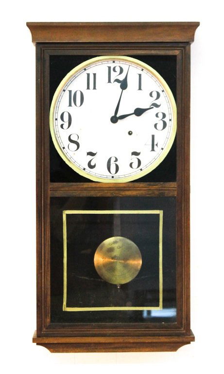 Two American wall clocks: Seth Thomas gallery clock with 12 dial, together with store regulator, H30 1/2"."