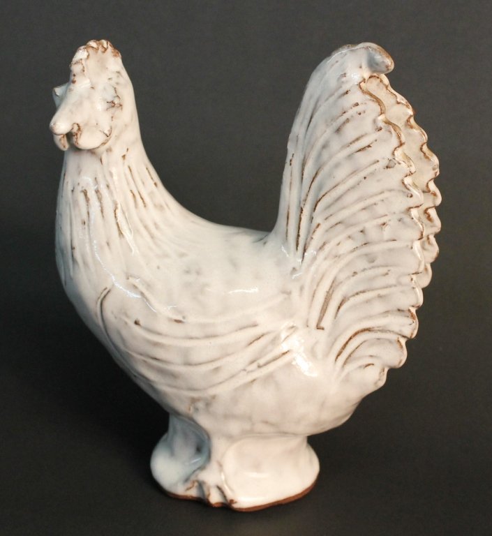 Southern Stoneware Chinese white rooster, Jugtown: signed Charles Moore, 1984. H8 1/4 L7 3/4""