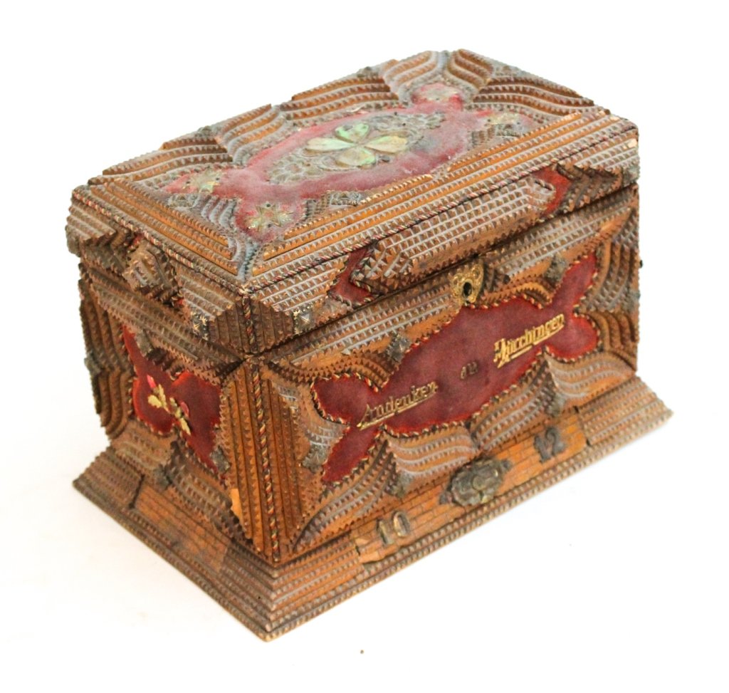Tramp Art box: early 20th century. H8 W12 1/2" D7 3/4""