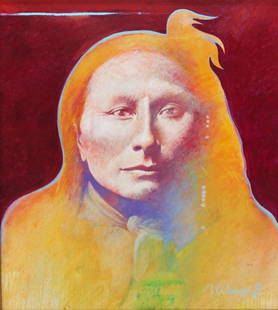 Ben Wright: (Arizona, 20th Century) oil on canvas, "Native American". framed: H50 3/8" W46 1/8"