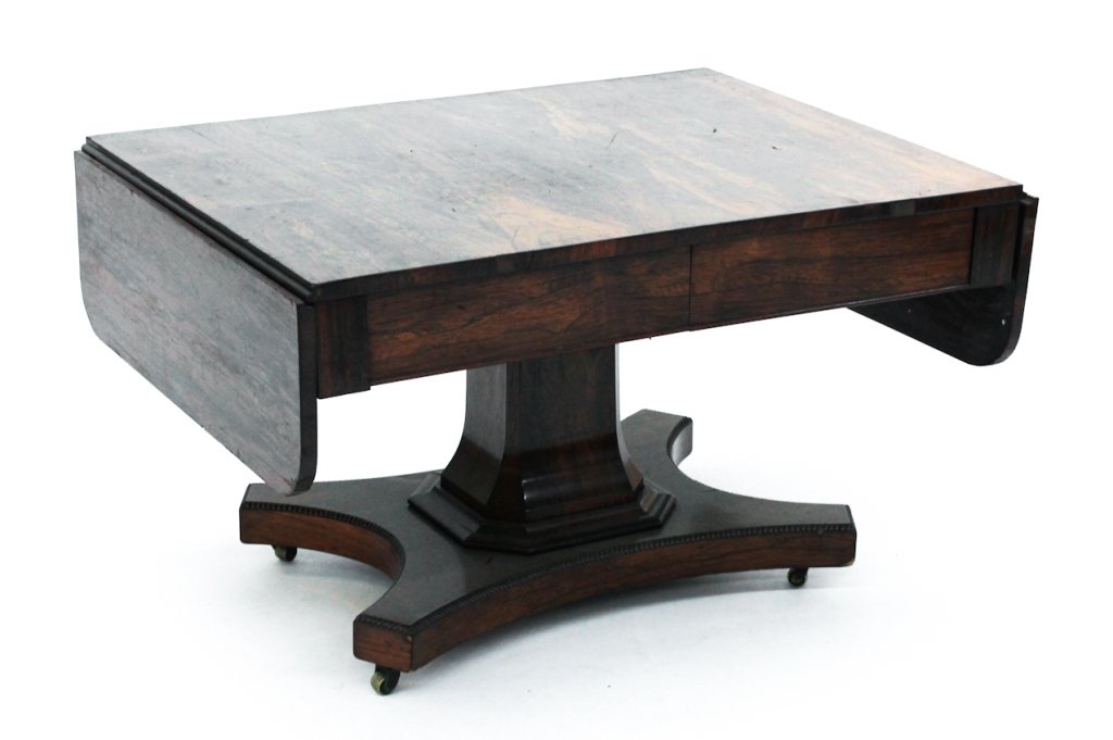 American Classical rosewood sofa table: probably Boston, circa 1840. H21 1/8" W52 1/2" D26 1/4"